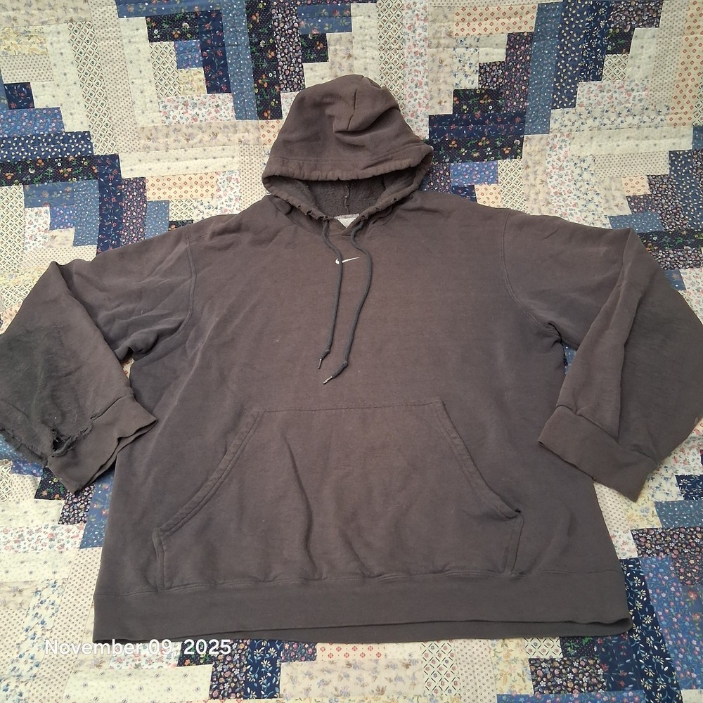 Vintage‎ Nike Y2K Center Swoosh Faded Black Grunge Hoodie Size Large Streetwear